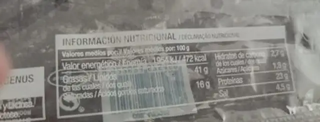 Fuet Covirán nutrition facts table