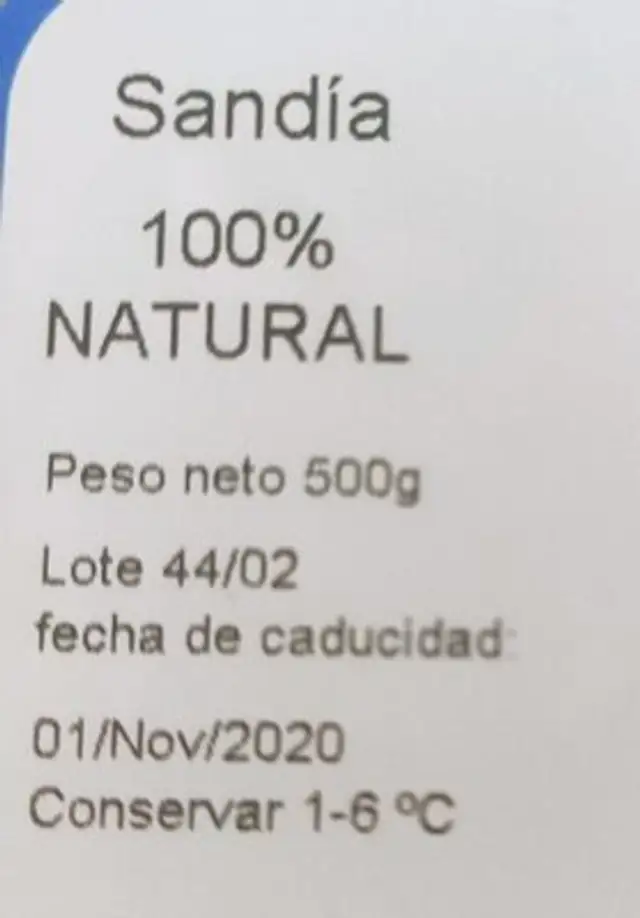 Sandía pelada y cortada tarrina nutrition facts table