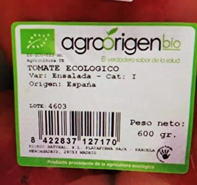 TOMATE ECOLÓGICO nutrition facts table