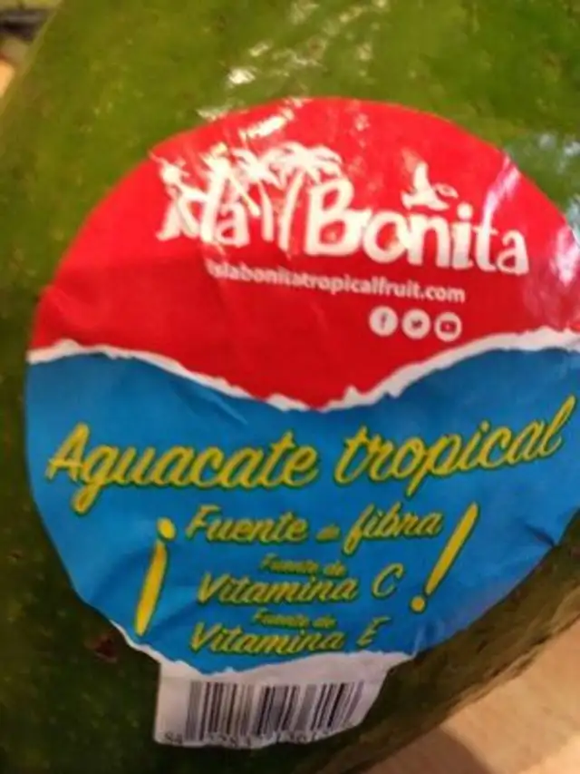 Aguacate isla bonita nutrition facts table
