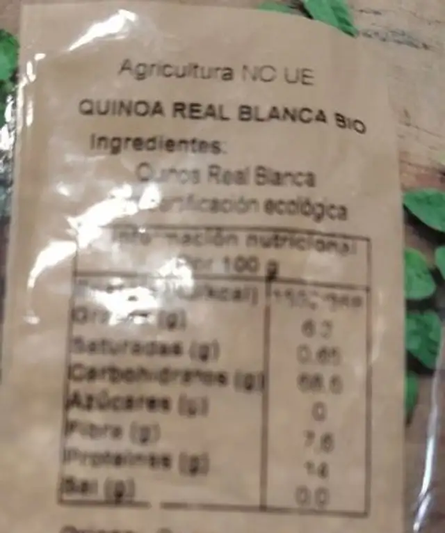 Quinoa real blanca nutrition facts table