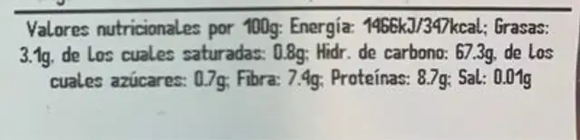 Arroz rojo integral ecológico nutrition facts table