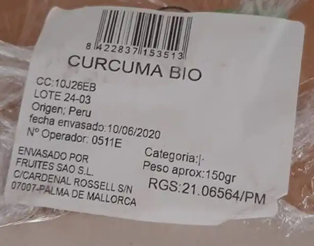 Curcuma nutrition facts table