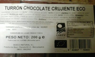 Turrón chocolate crujiente eco