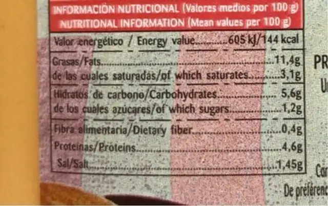 Salsa queso cheddar nutrition facts table