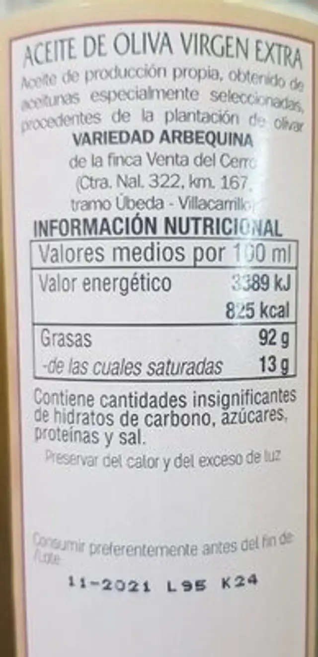Cortijo de Olbeda nutrition facts table