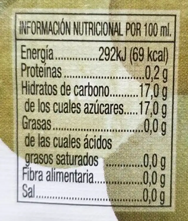 Mosto ubis nutrition facts table