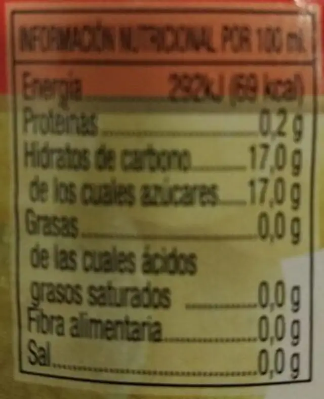 Mosto ubis nutrition facts table