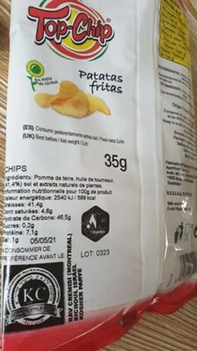 Top-Chip nutrition facts table