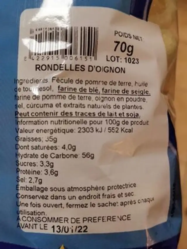 Snack nutrition facts table