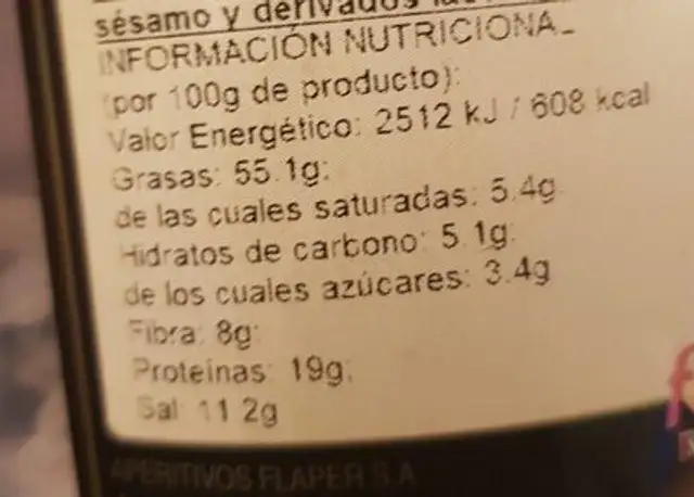 Almendra largeta Gancedo nutrition facts table