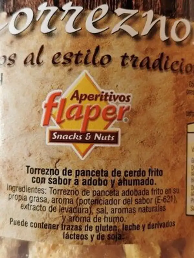 Torreznos Artesanos ingredients label