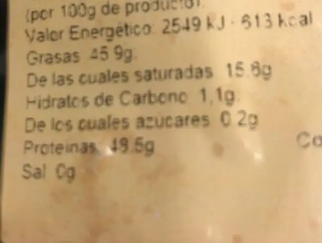 Torreznillos adobados nutrition facts table