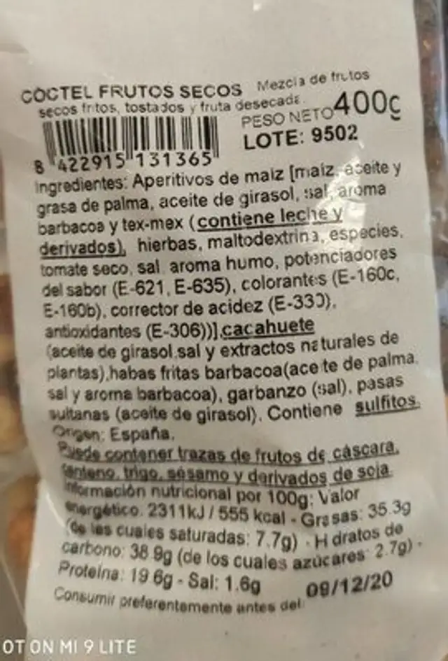 Aperitivos flaper snacks and nuts nutrition facts table