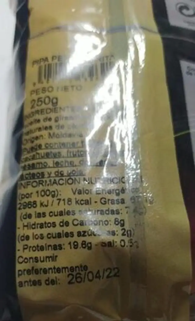 Pipas nutrition facts table