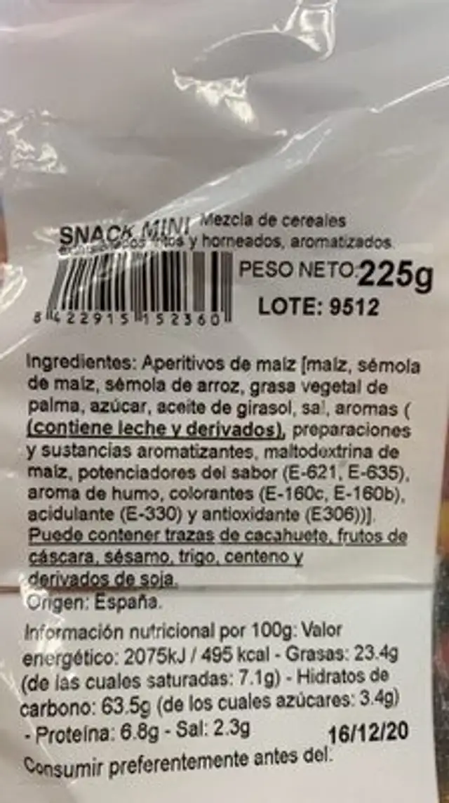 Aperitivos flaper nutrition facts table