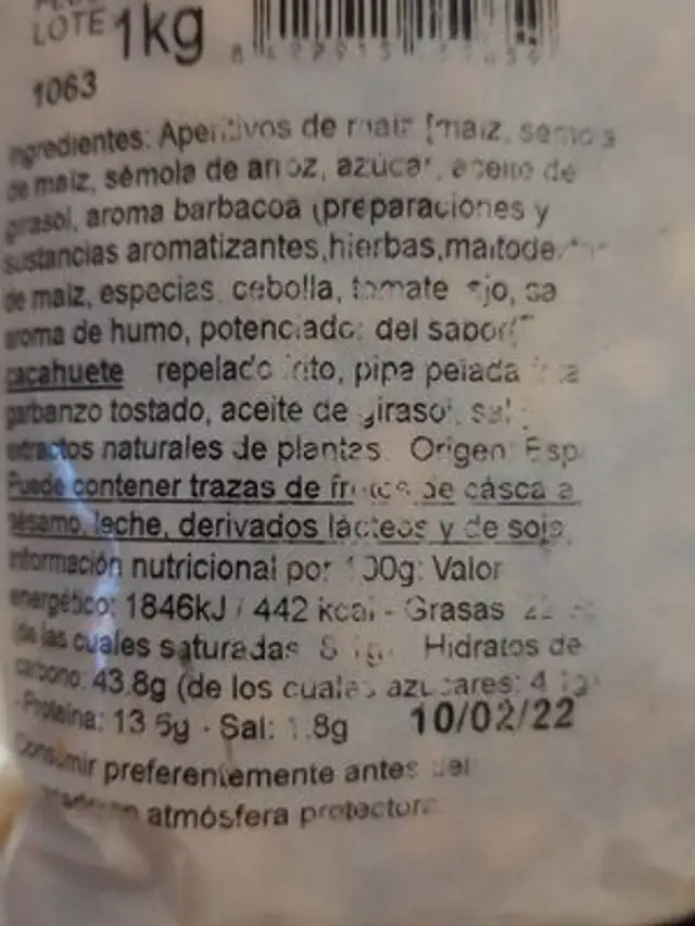 Snacks &nuts nutrition facts table