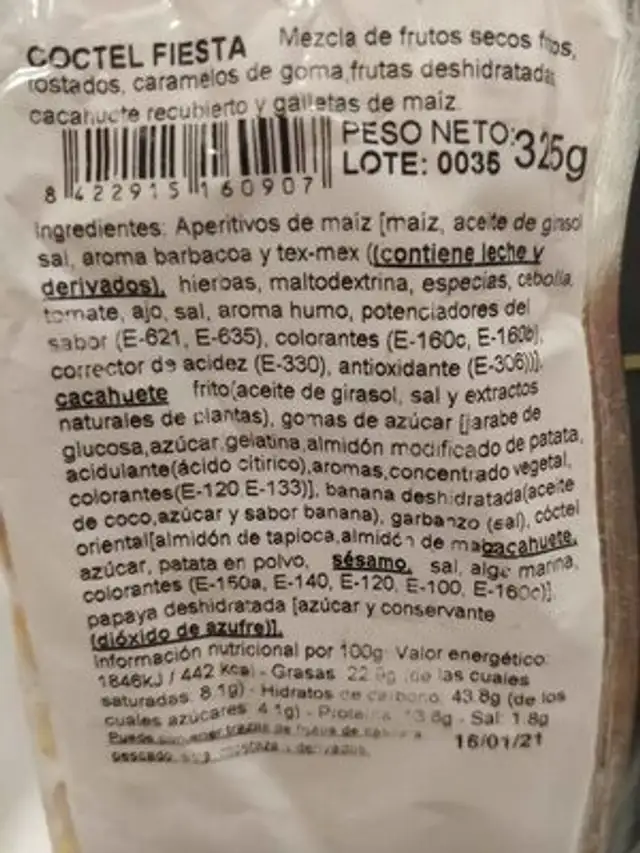 aperitivos cancedo nutrition facts table