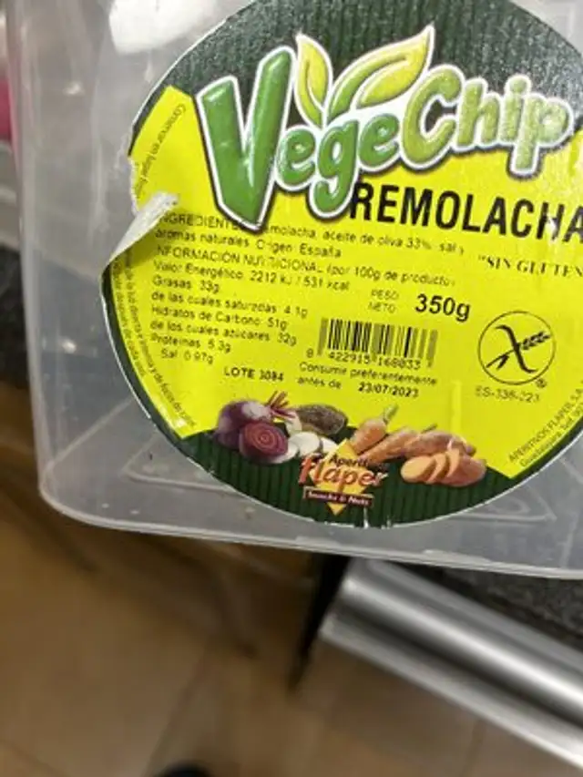 VegeChip Remolacha ingredients label