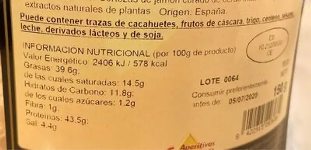 cortezas de jamon grandes nutrition facts table