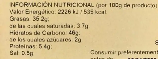 Palichips artesanas finas nutrition facts table