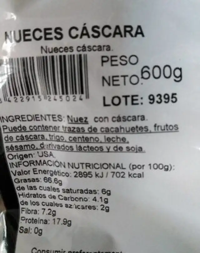 Nueces cascara nutrition facts table