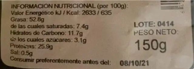 Cacahuetes repelados Virginia nutrition facts table