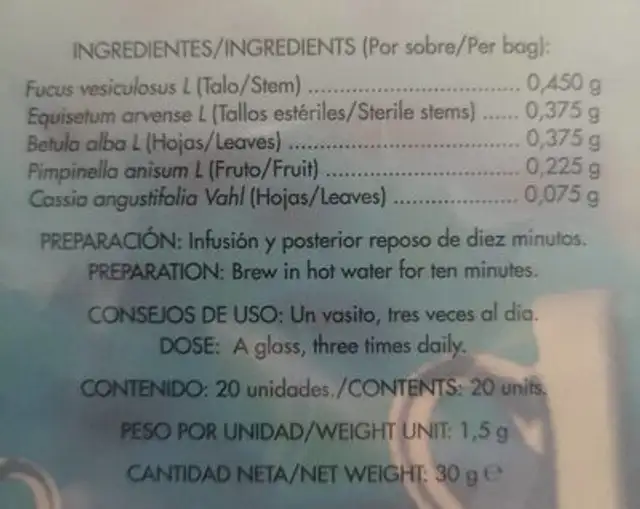 Natusor 12 obestane nutrition facts table