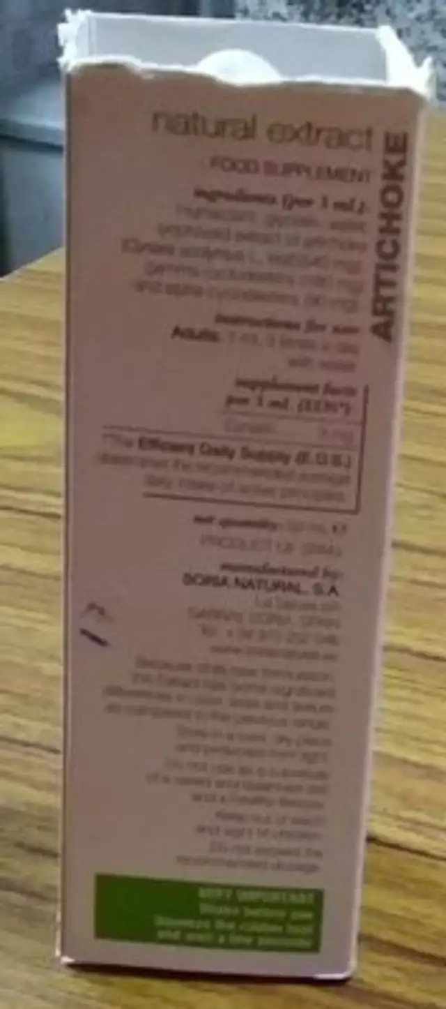Extracto natural de alcachofa nutrition facts table