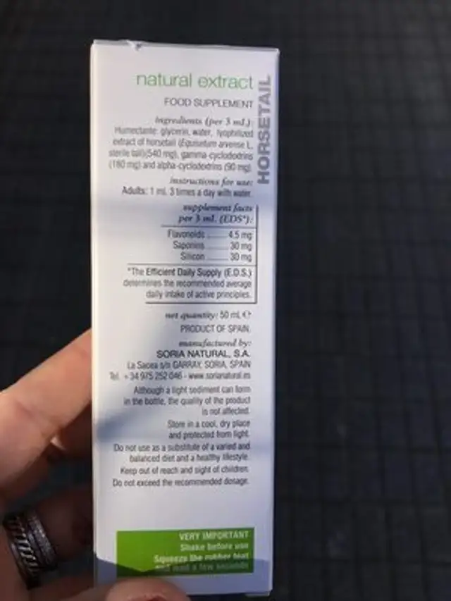 Cola de caballo extracto natural ingredients label