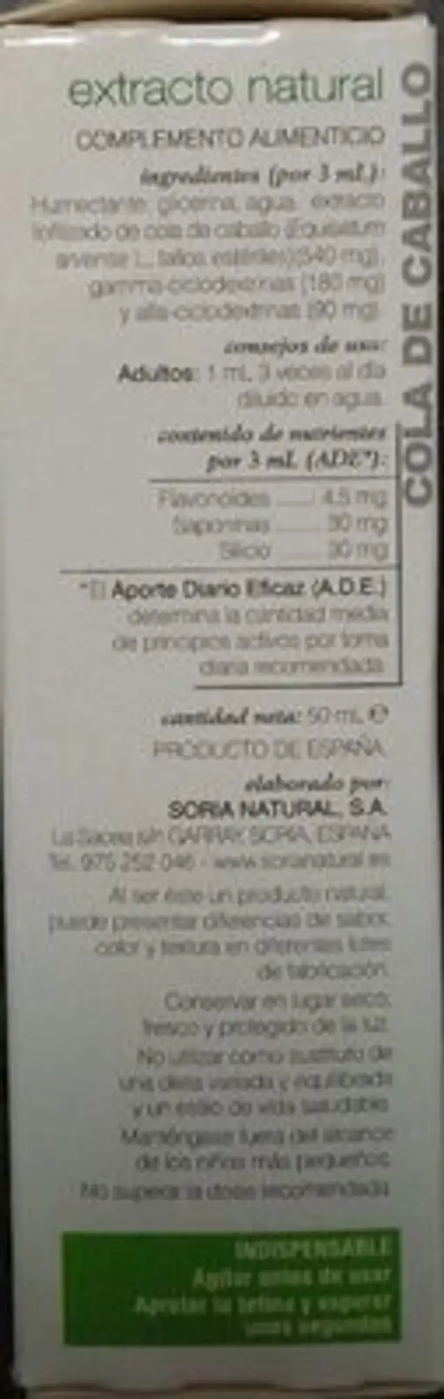 Cola de caballo extracto natural nutrition facts table