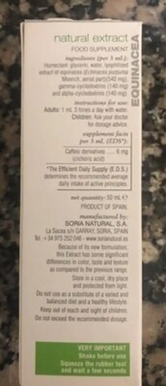 Equinacea nutrition facts table