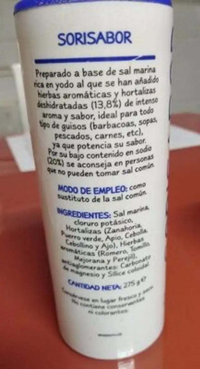 Sorisabor nutrition facts table