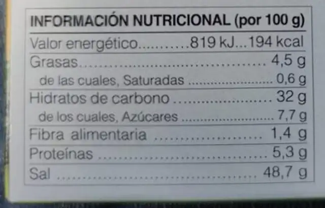 Caldo vegetal sin glutamato nutrition facts table