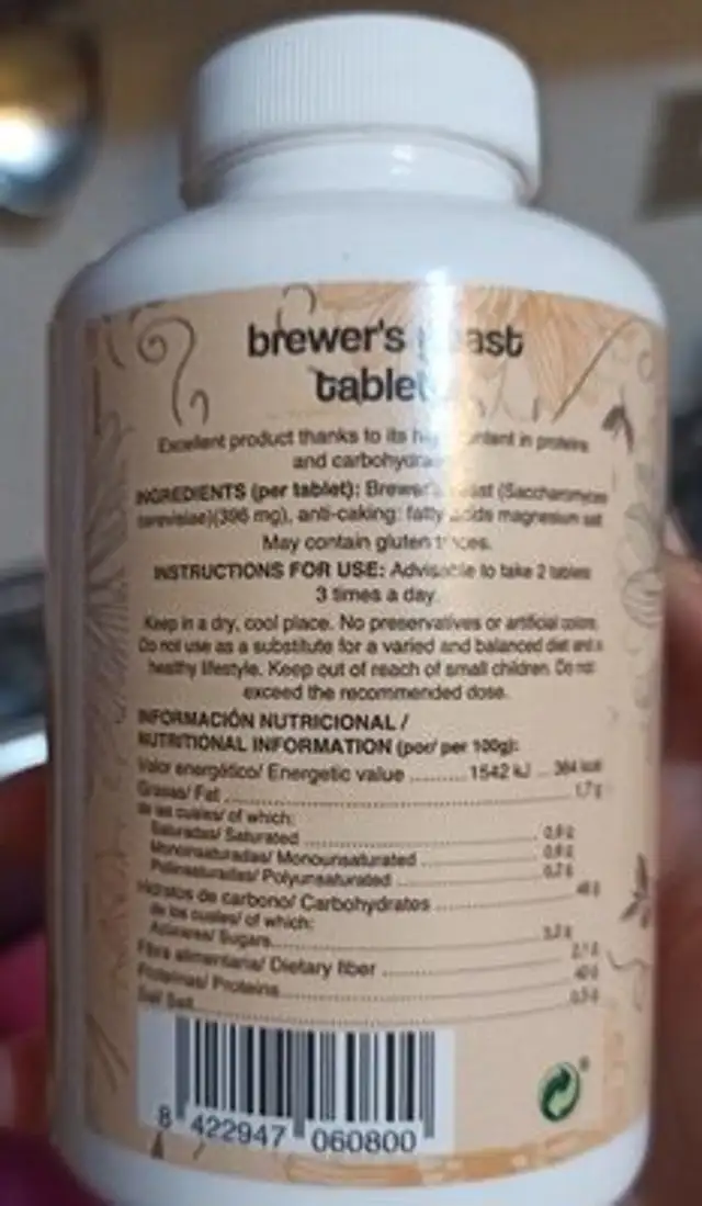 Levadura de cerveza comprimidos nutrition facts table