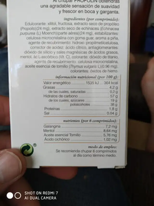 Propolín ingredients label