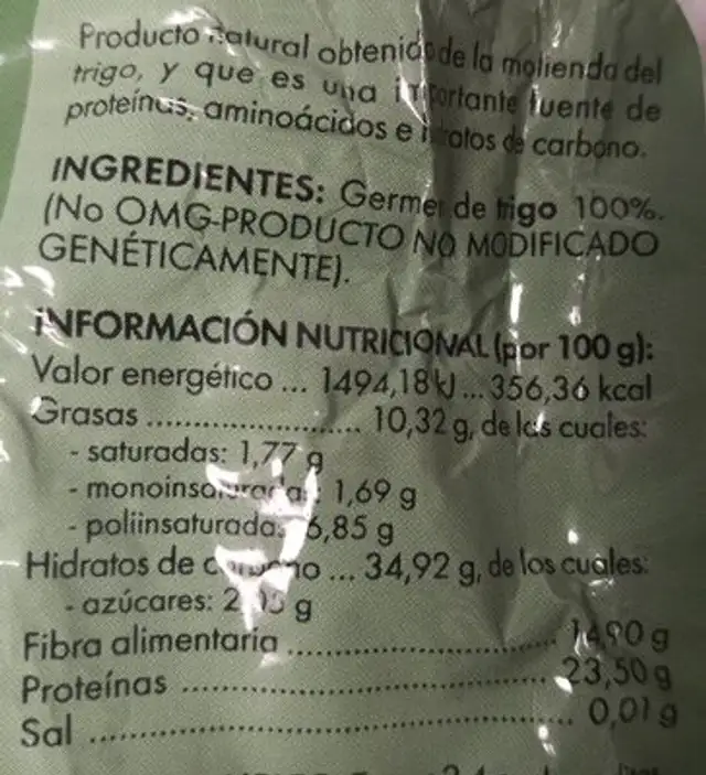 Germen de trigo nutrition facts table