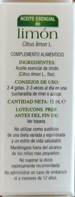 Esencia de limón nutrition facts table