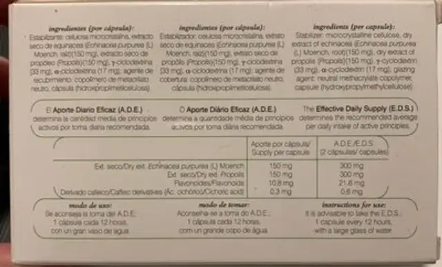 Exhinacea purpurea (L) Moench nutrition facts table