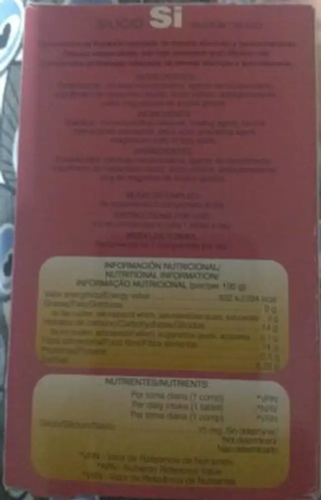 Silicio nutrition facts table