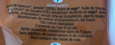 Galletas de cacao ecológicas ingredients label