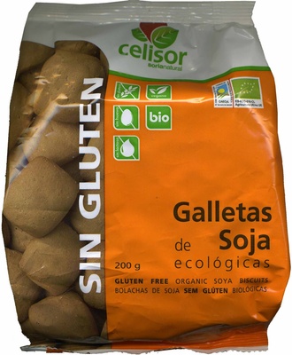 Galletas de soja sin gluten front packaging