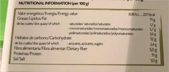 Hamburguesa vegetal de alcachofa nutrition facts table