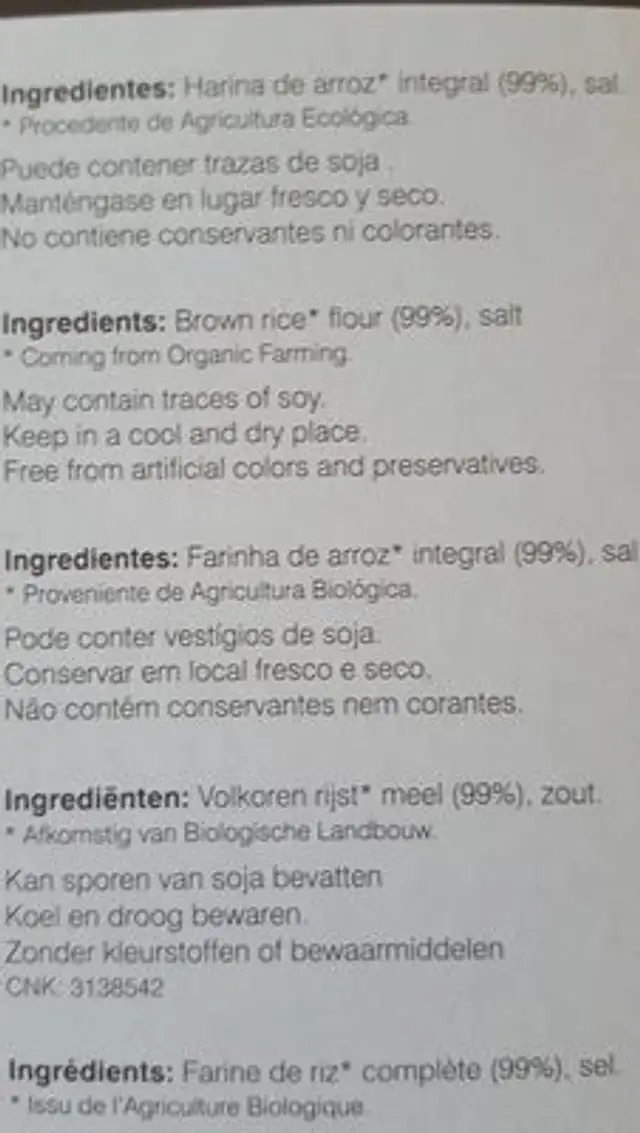 Tostadas ecológicas ingredients label