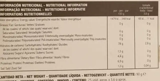 Tostadas ecológicas nutrition facts table