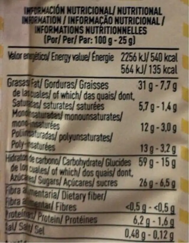 Rollitos de arroz integral nutrition facts table