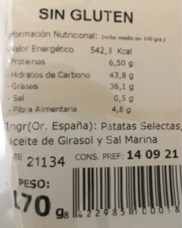 Pasy nutrition facts table