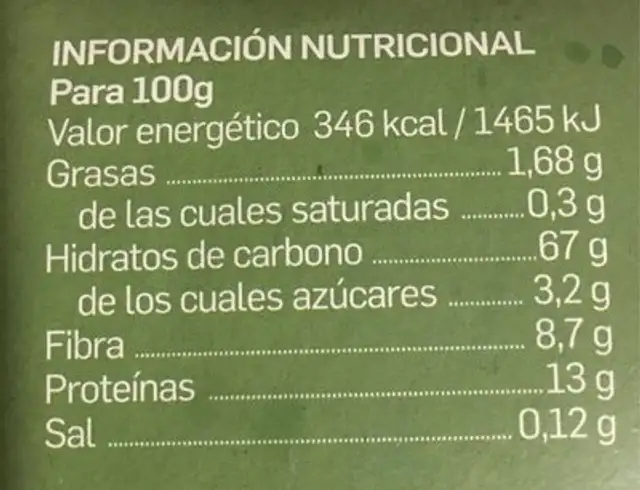 Macarrones con oregano de espelta ecologica nutrition facts table