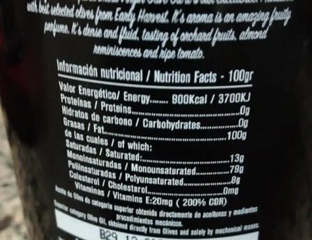 Aceite de oliva virgen extra nutrition facts table