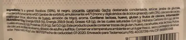 Rooibos Café et Caramel ingredients label